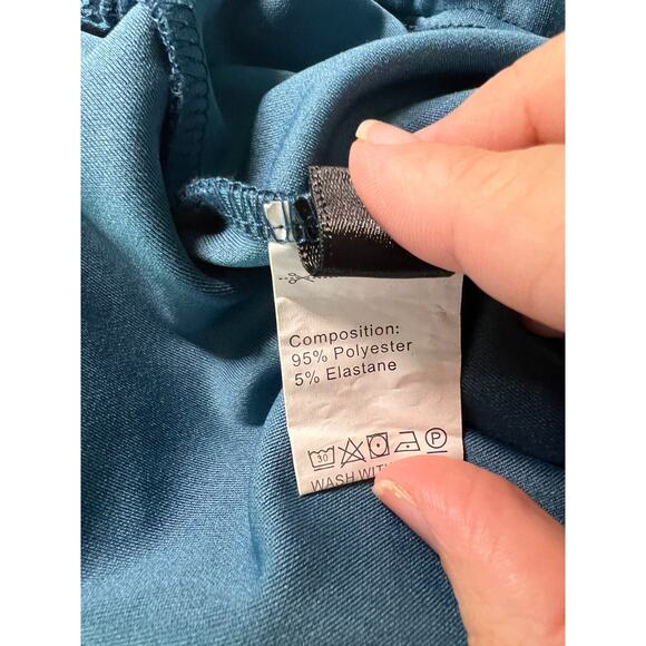 Shein Womens Round Neck Flutter Sleeve Blue Career Belt Looped Jumpsuit Medium - Picture 7 of 8